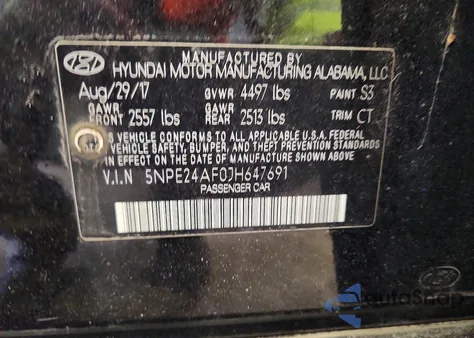 2018 Hyundai Sonata Se from USA, damaged, VIN 5NPE24AF0JH647691